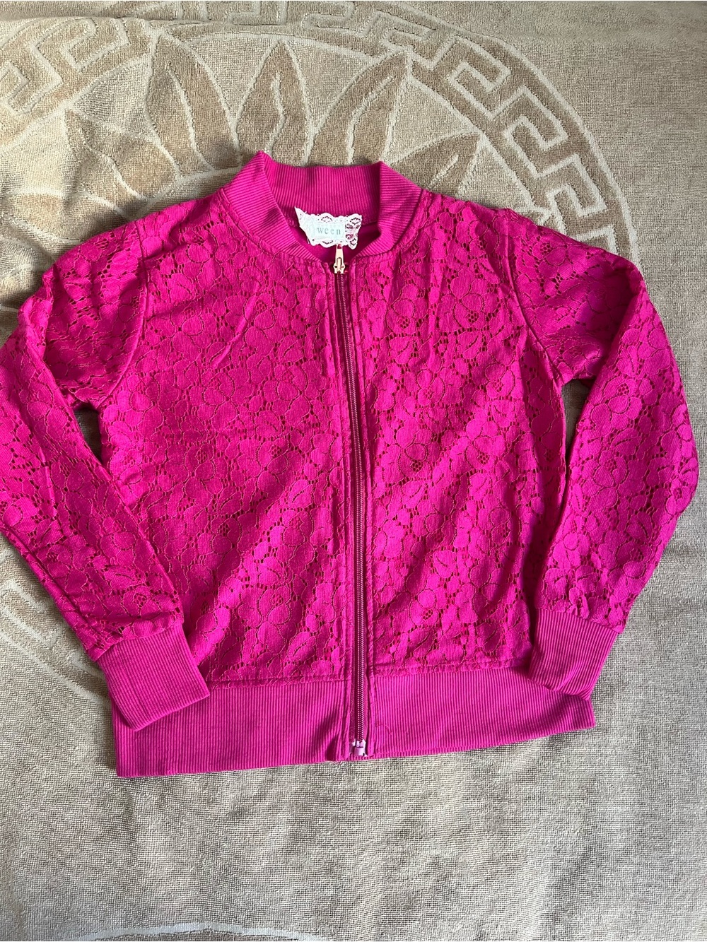 btween Hot Pink Lace Zip-Front Jacket